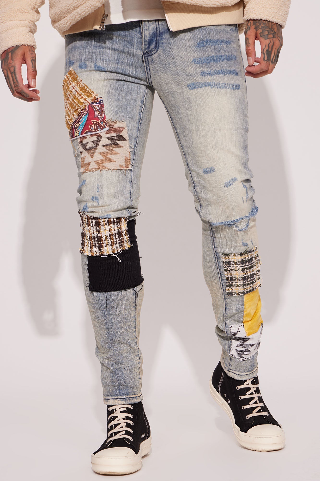 Patchwork Day Stacked Skinny Jeans - Medium Wash