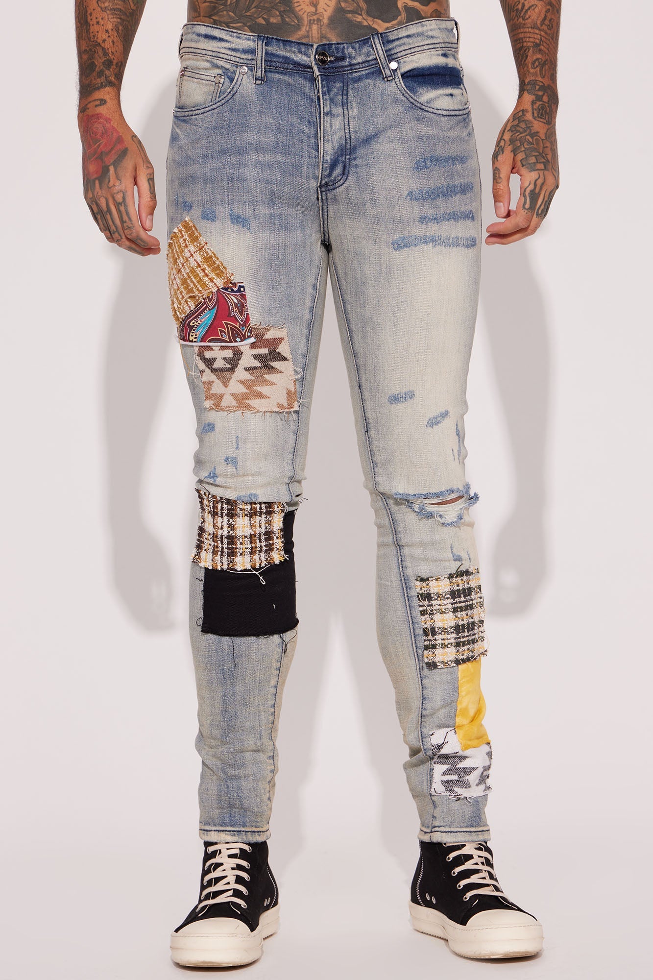 Patchwork Day Stacked Skinny Jeans - Medium Wash