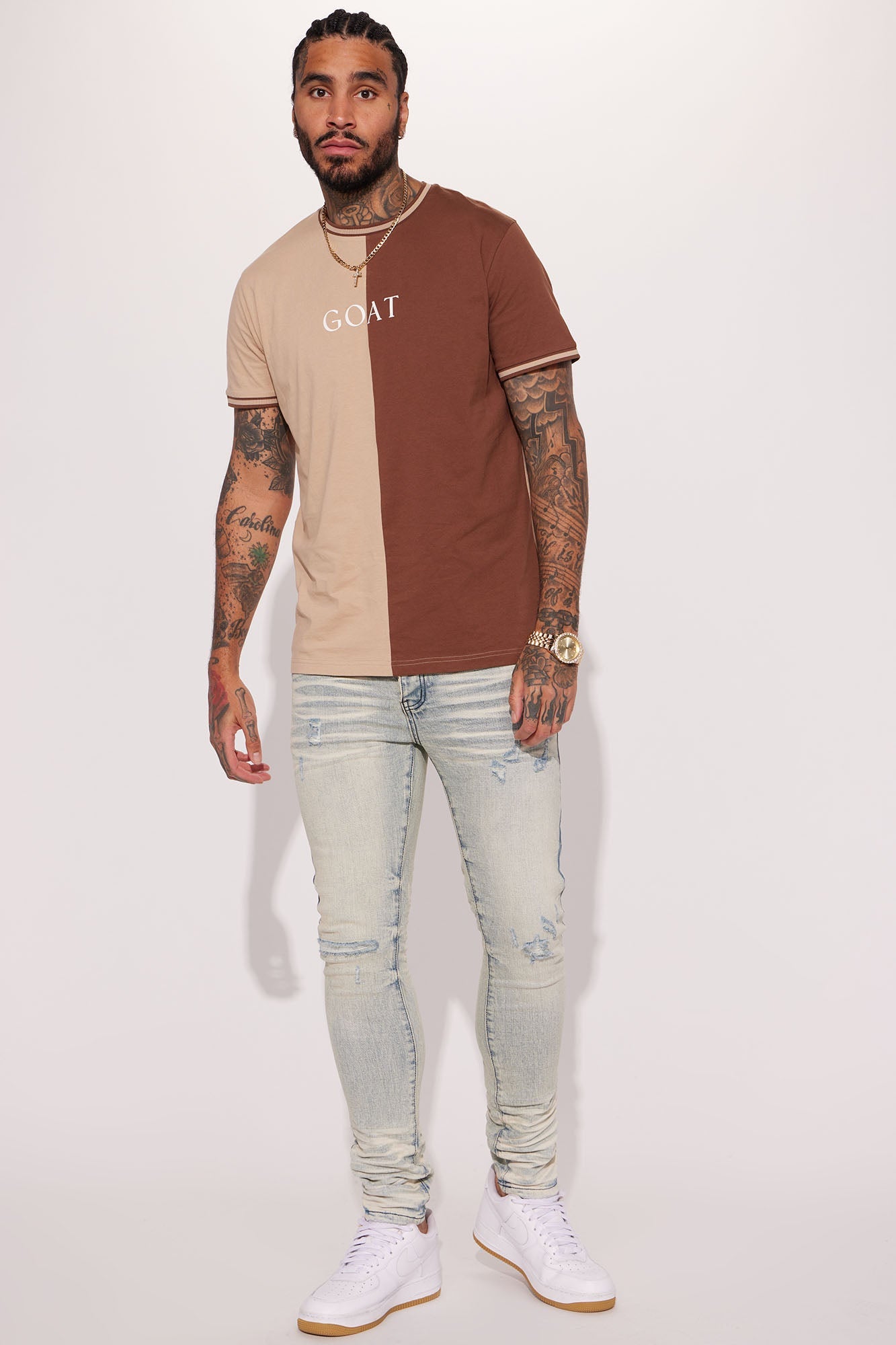 GOAT Color Block Short Sleeve Tee - Brown