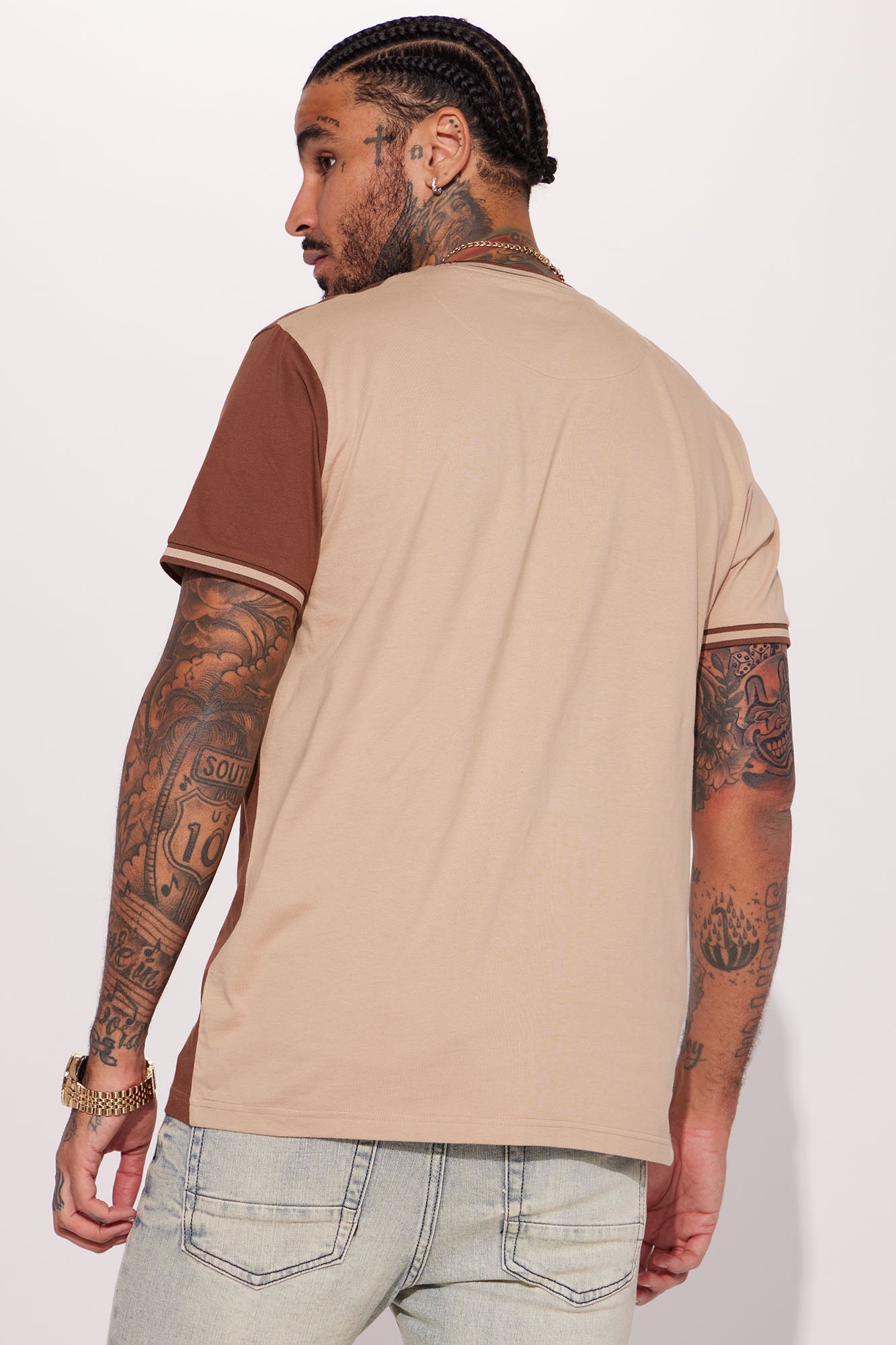 GOAT Color Block Short Sleeve Tee - Brown