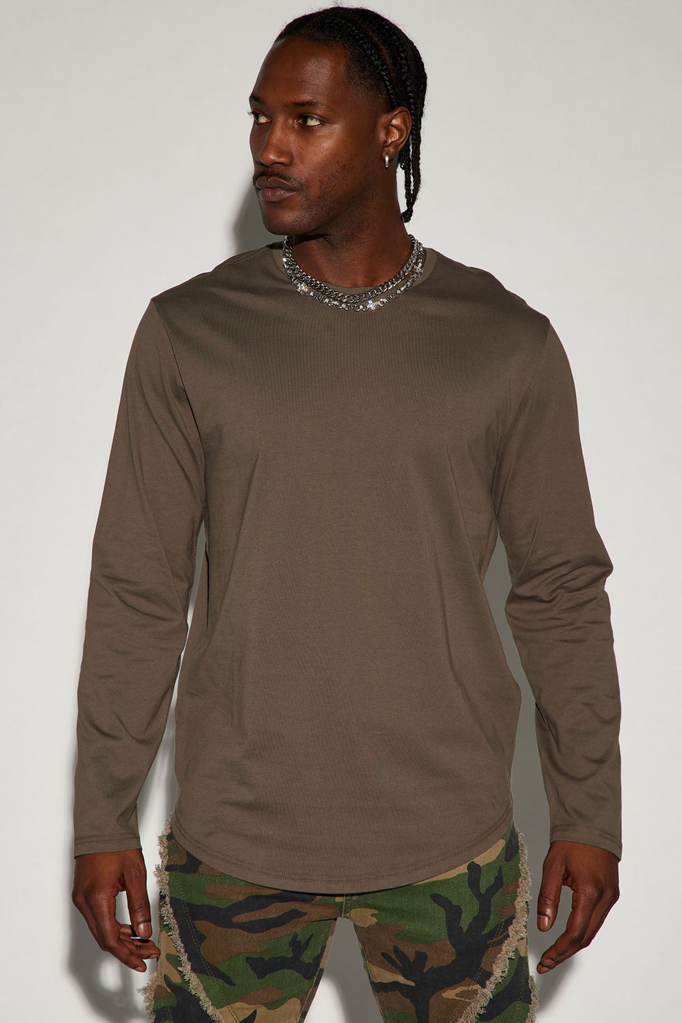 Essential Long Sleeve Scallop Tee - Olive