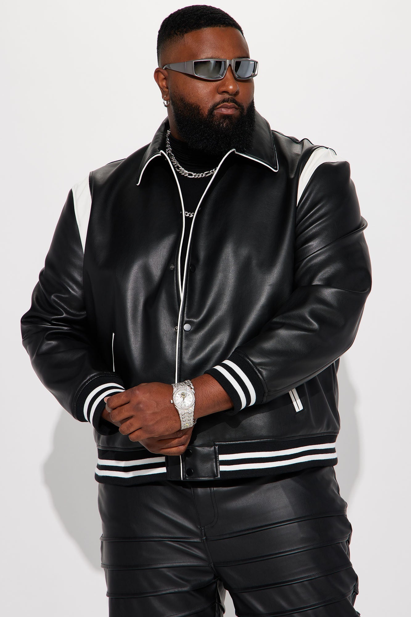 Uncompromising Faux Leather Jacket - Black/combo