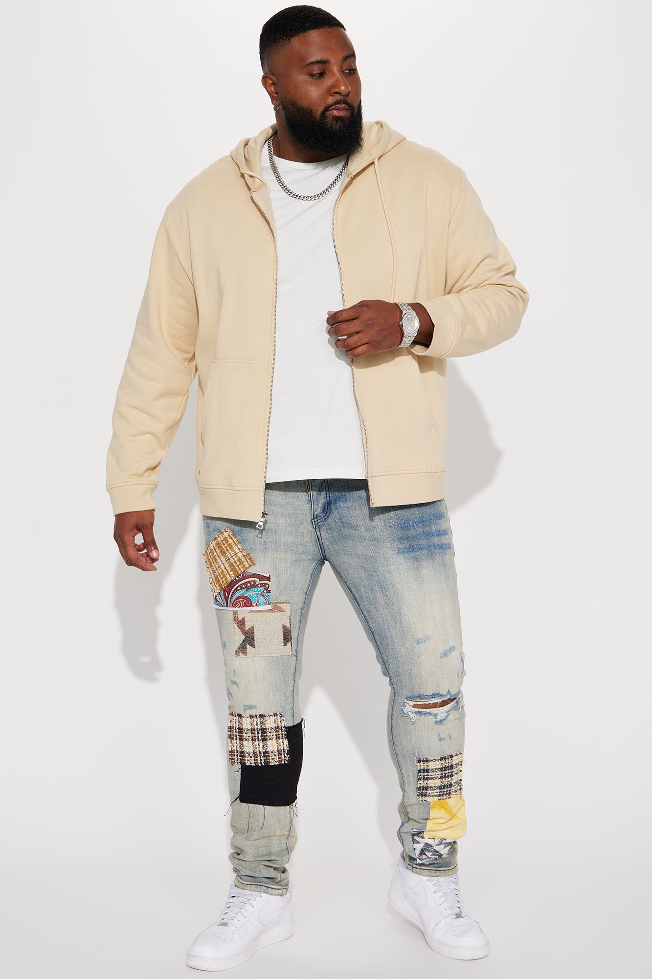 Patchwork Day Stacked Skinny Jeans - Medium Wash