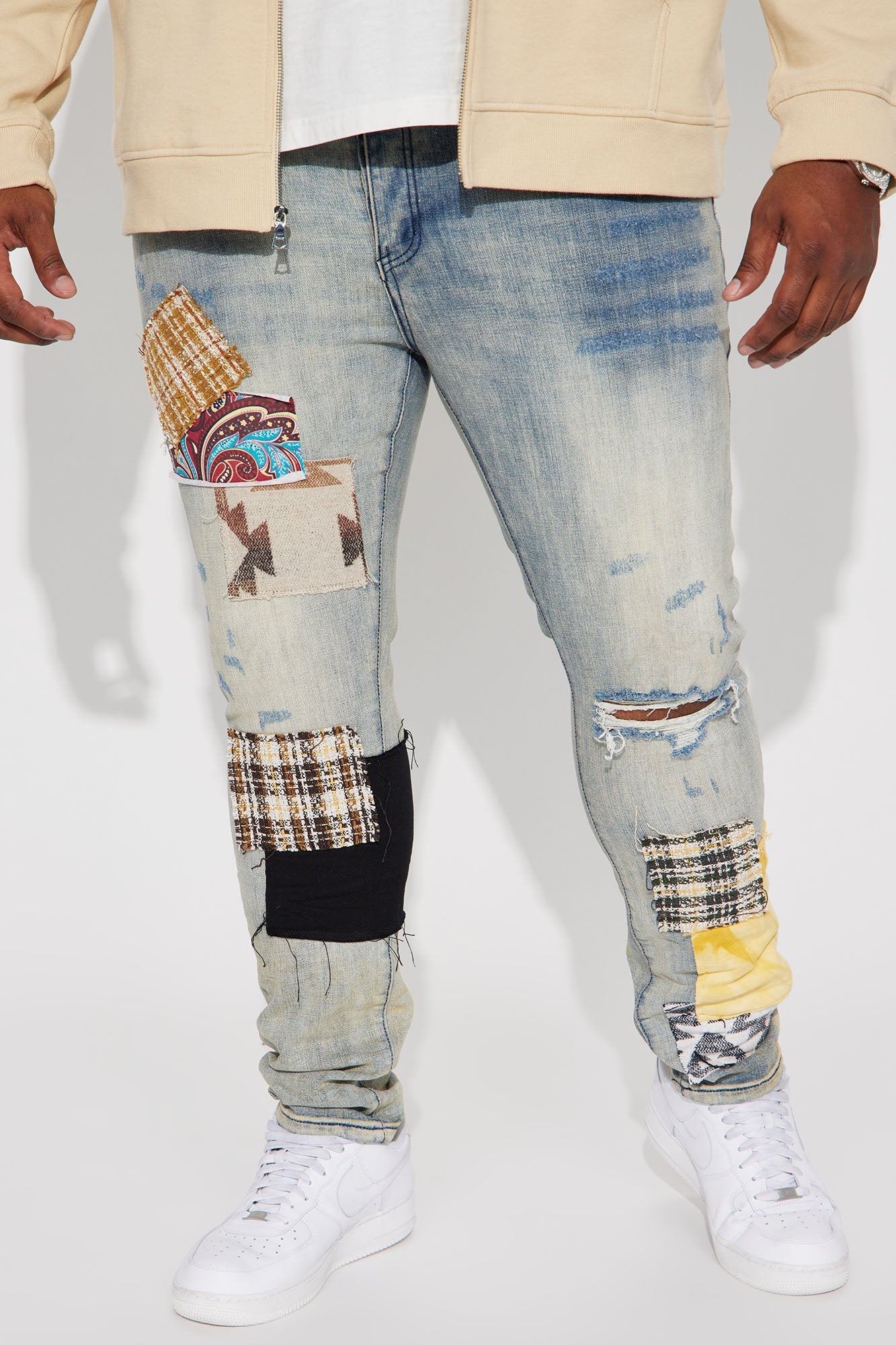 Patchwork Day Stacked Skinny Jeans - Medium Wash