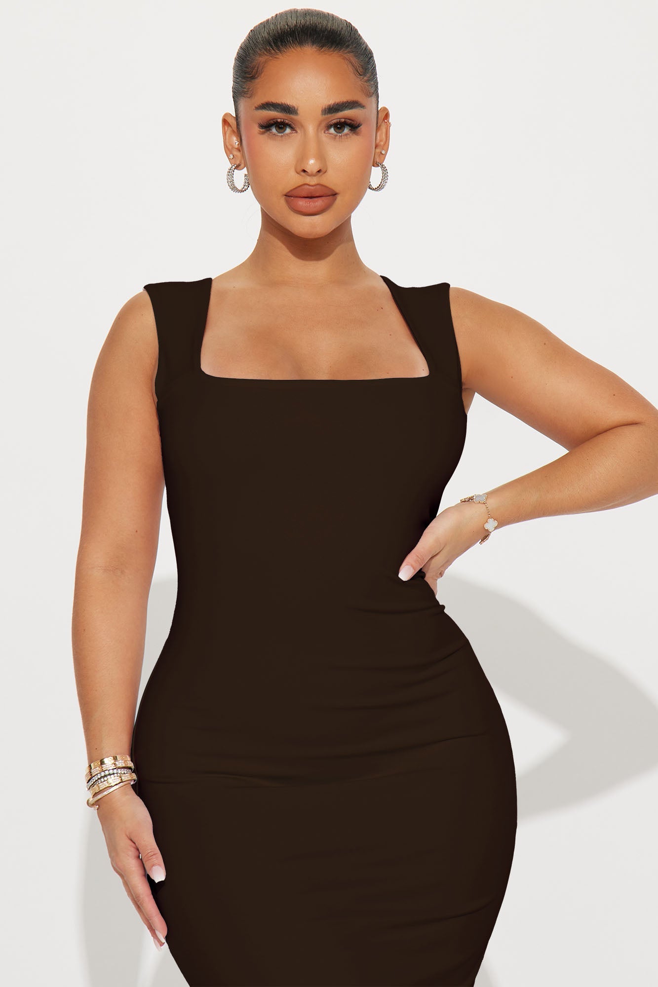 Colette Double Lined Midi Dress - Chocolate