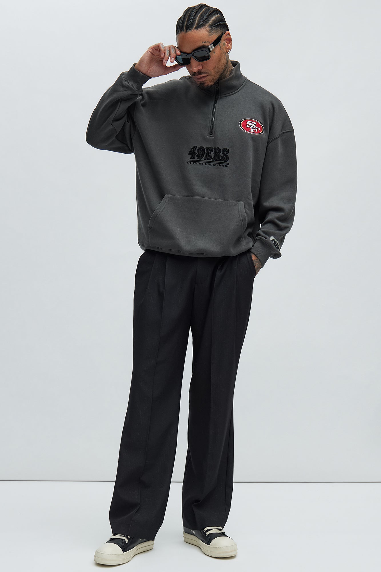 49ers Essential Quarter Zip Sweatershirt - Grey/combo