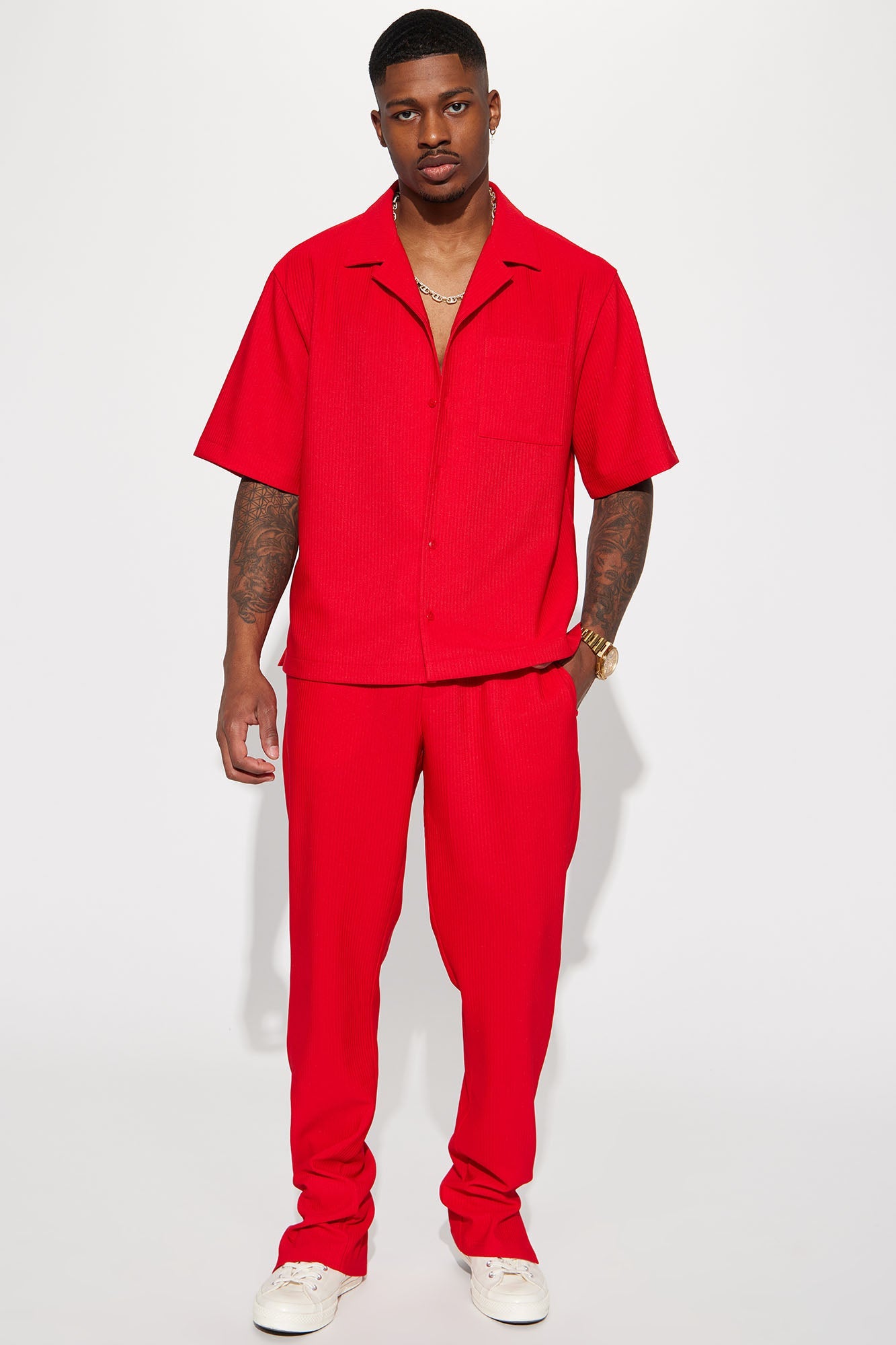 Show Up Slim Slit Pants - Red