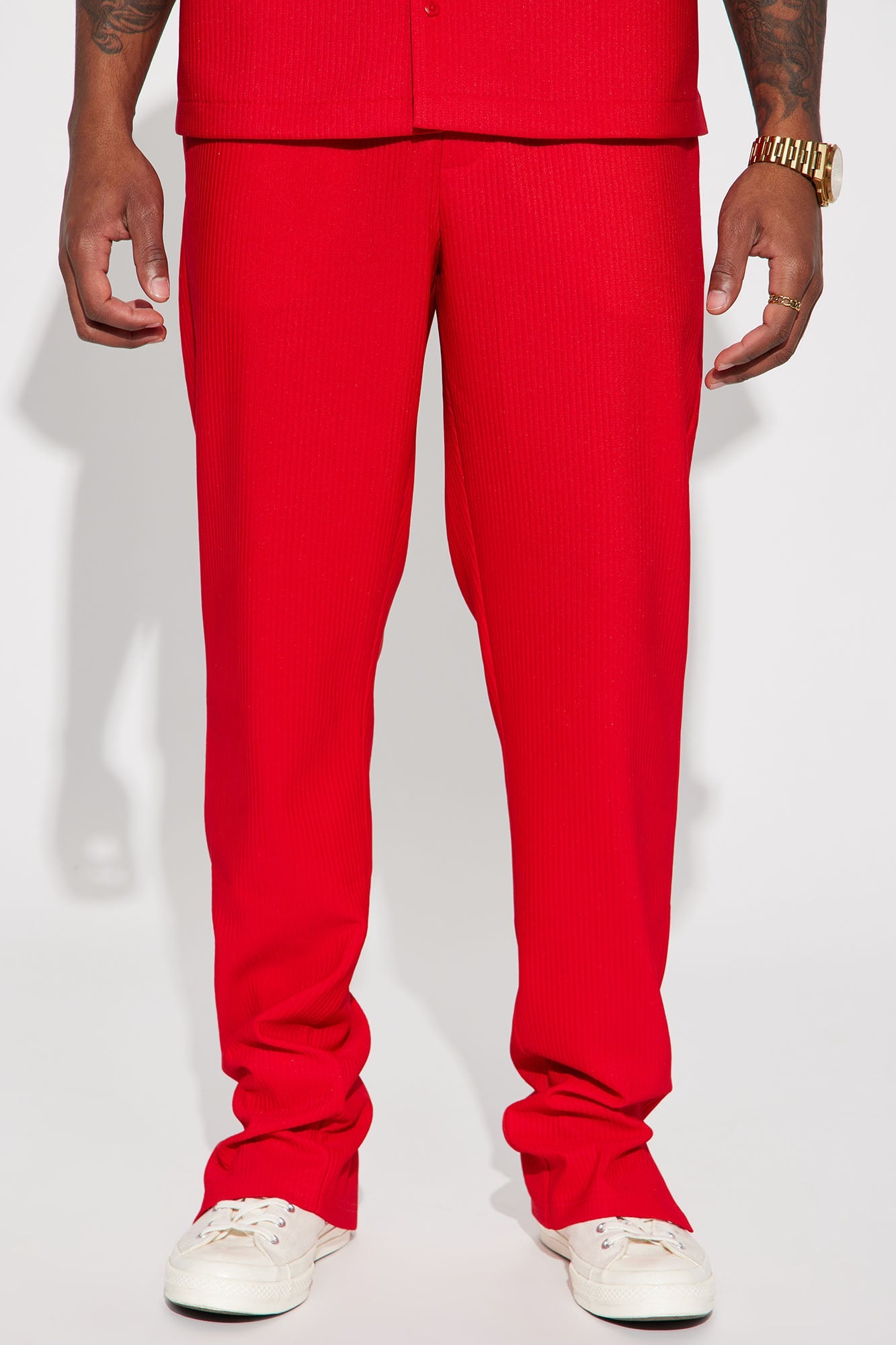 Show Up Slim Slit Pants - Red
