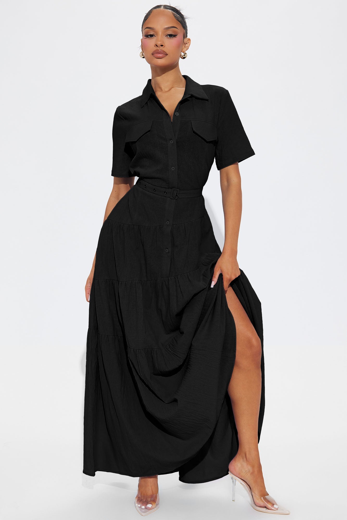 Julia Maxi Shirt Dress - Black