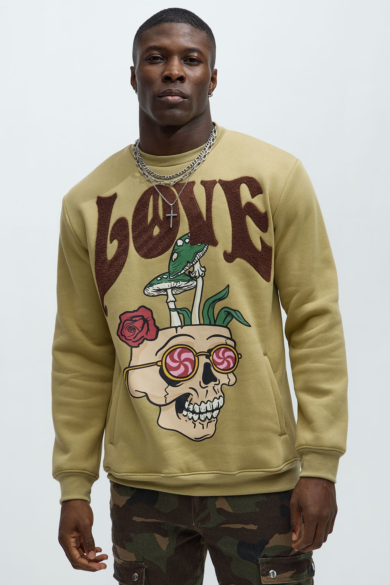 Love/Hate Crewneck Sweatshirt - Khaki