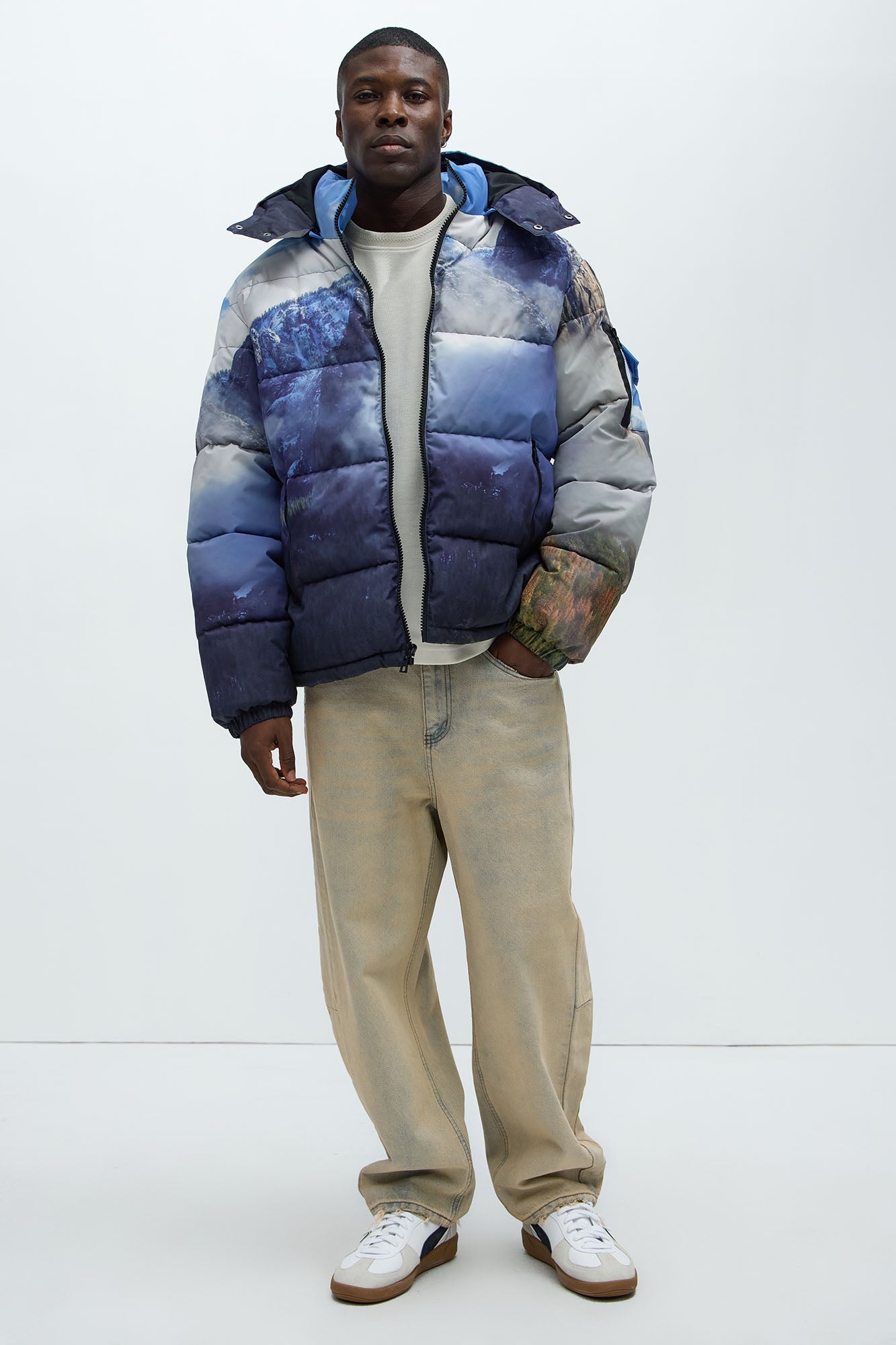 Big Sky Hooded Puffer Jacket - Blue/combo