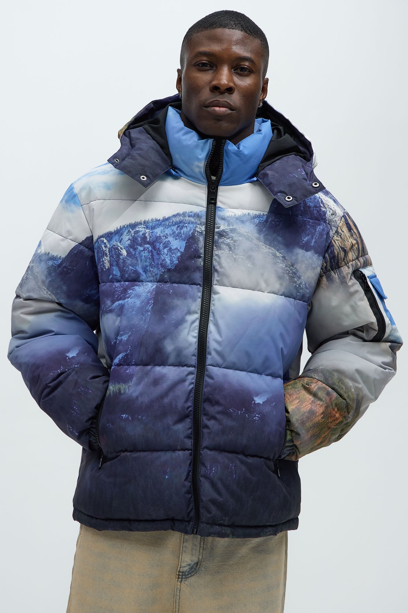 Big Sky Hooded Puffer Jacket - Blue/combo