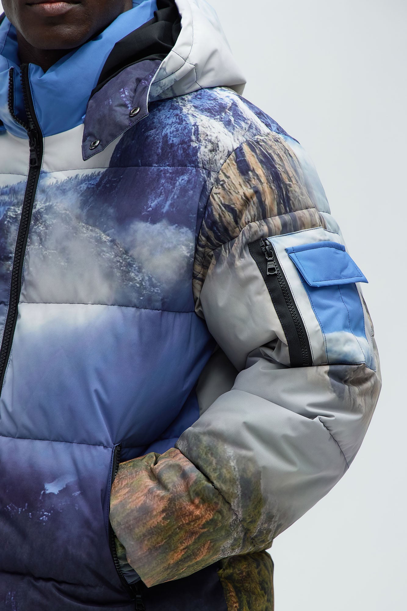 Big Sky Hooded Puffer Jacket - Blue/combo