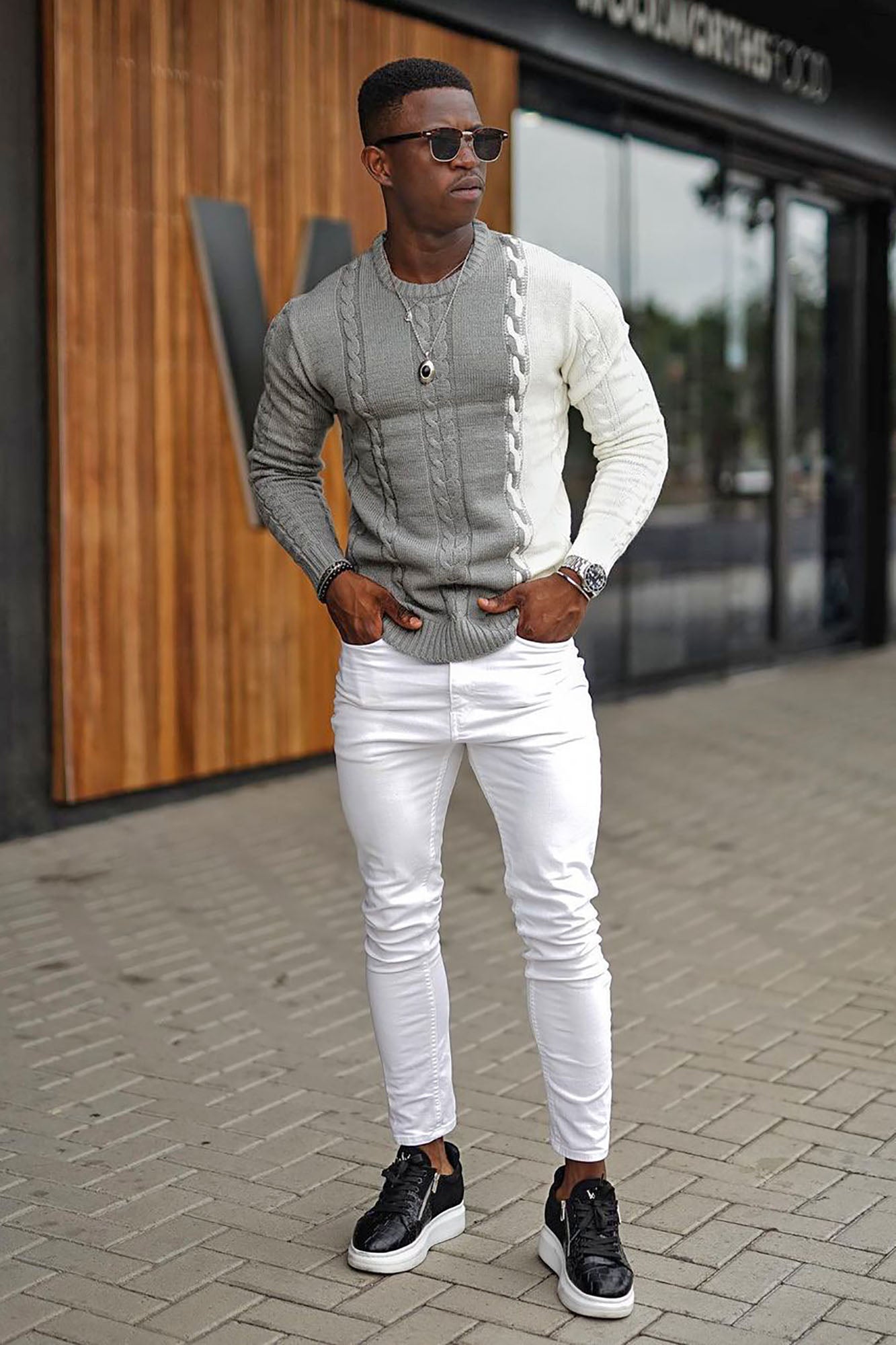 Cody Cable Knit Sweater - Heather Grey