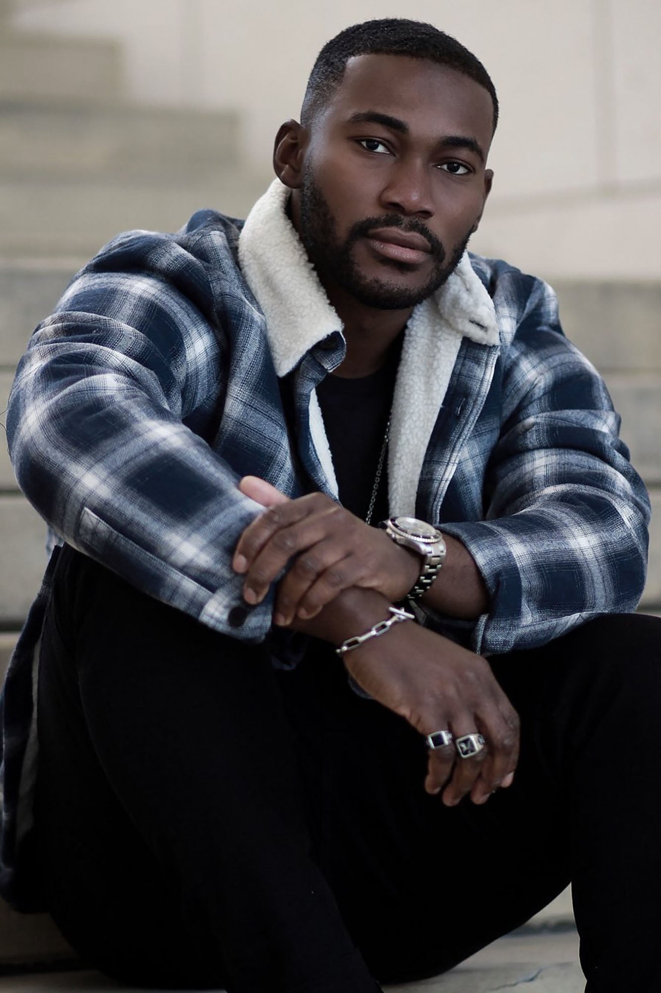 Sherpa Flannel Shacket - Blue/combo