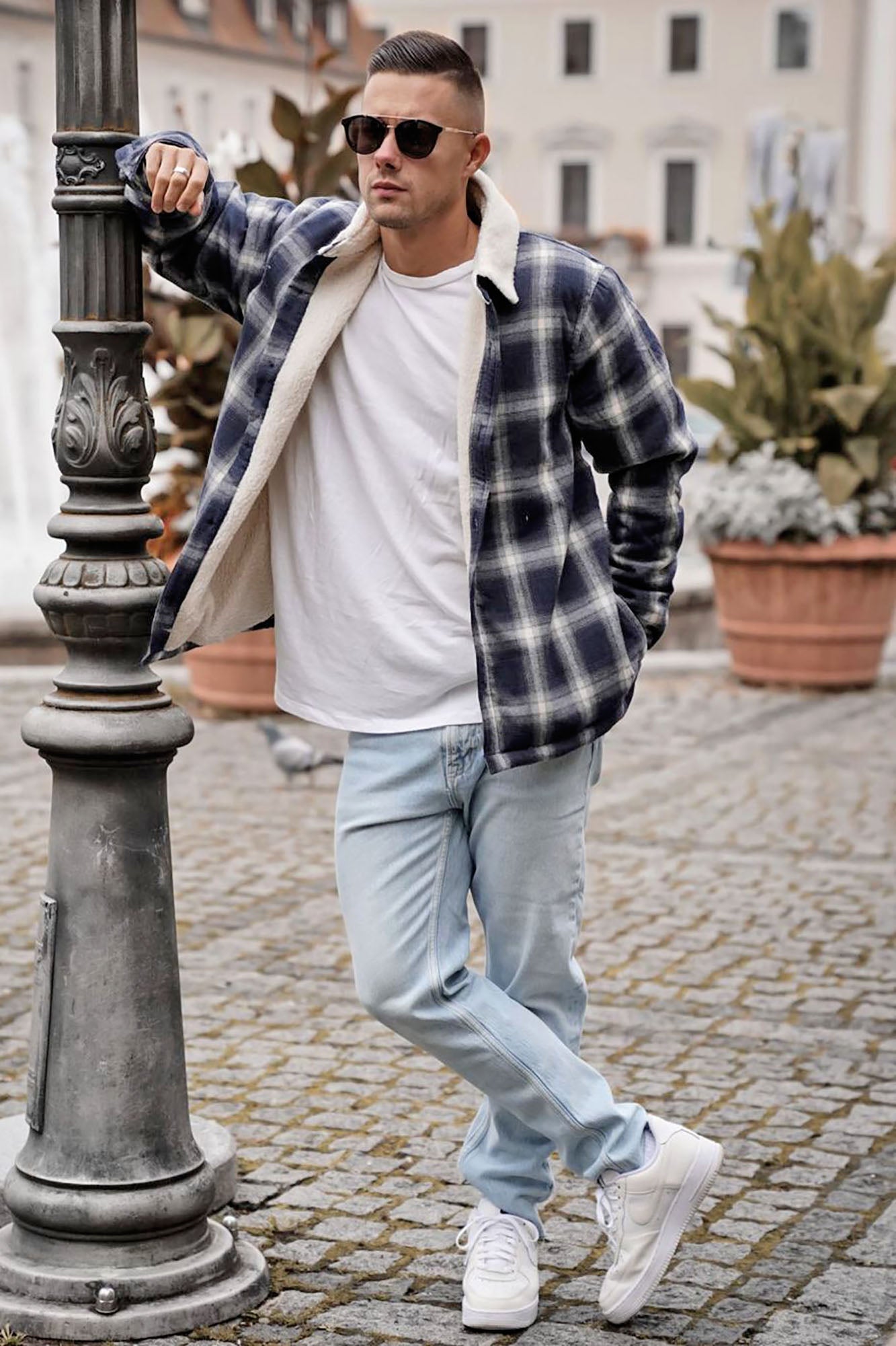 Sherpa Flannel Shacket - Blue/combo