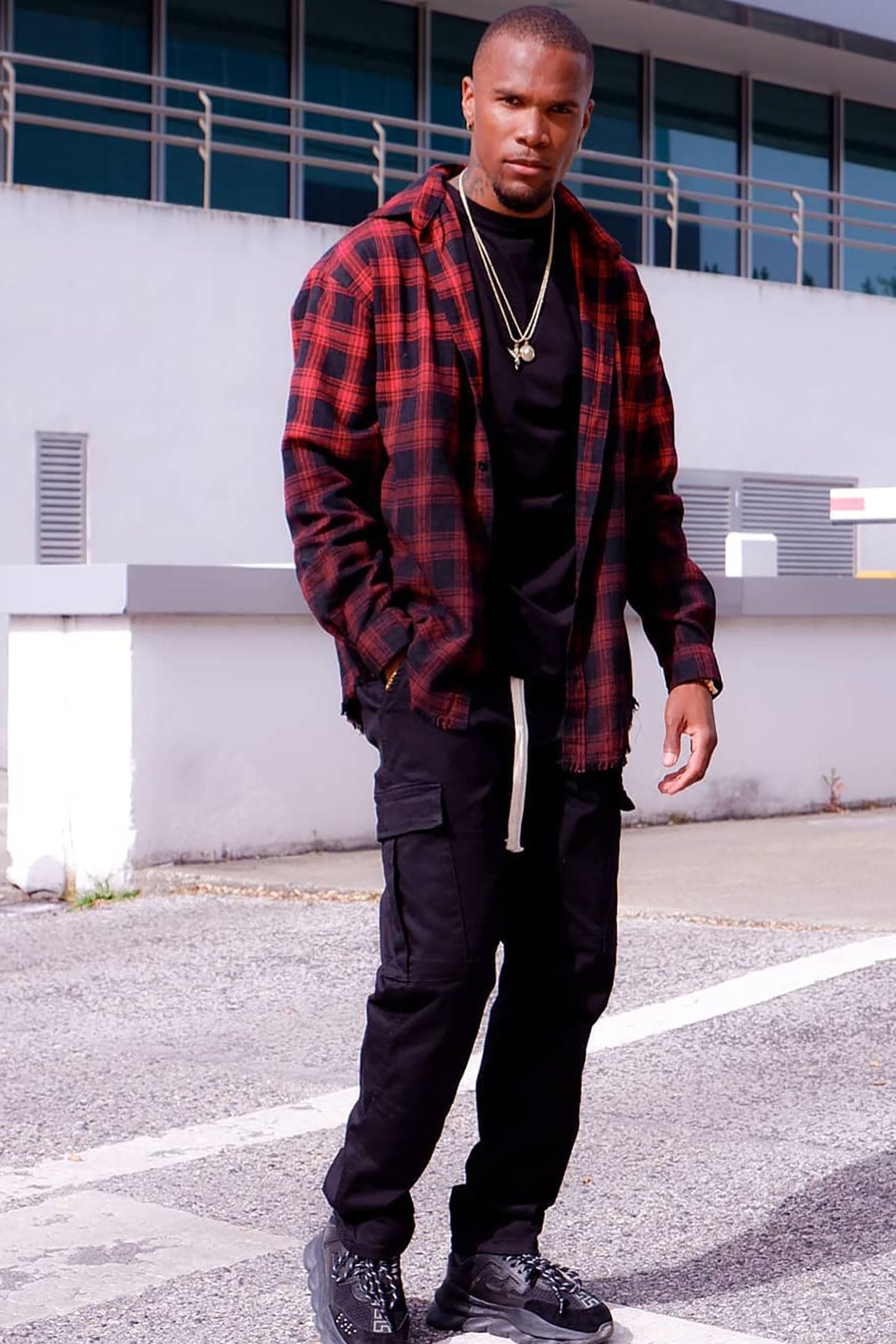 Sunset Dip Dye Flannel Shirt - Red/Black